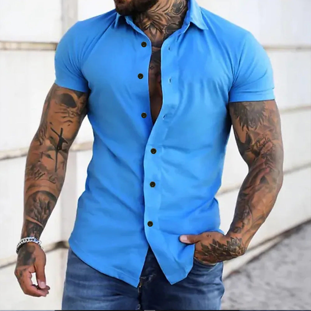 Slim Fit Short Sleeve Button-Up Shirt for Men — fabric detail