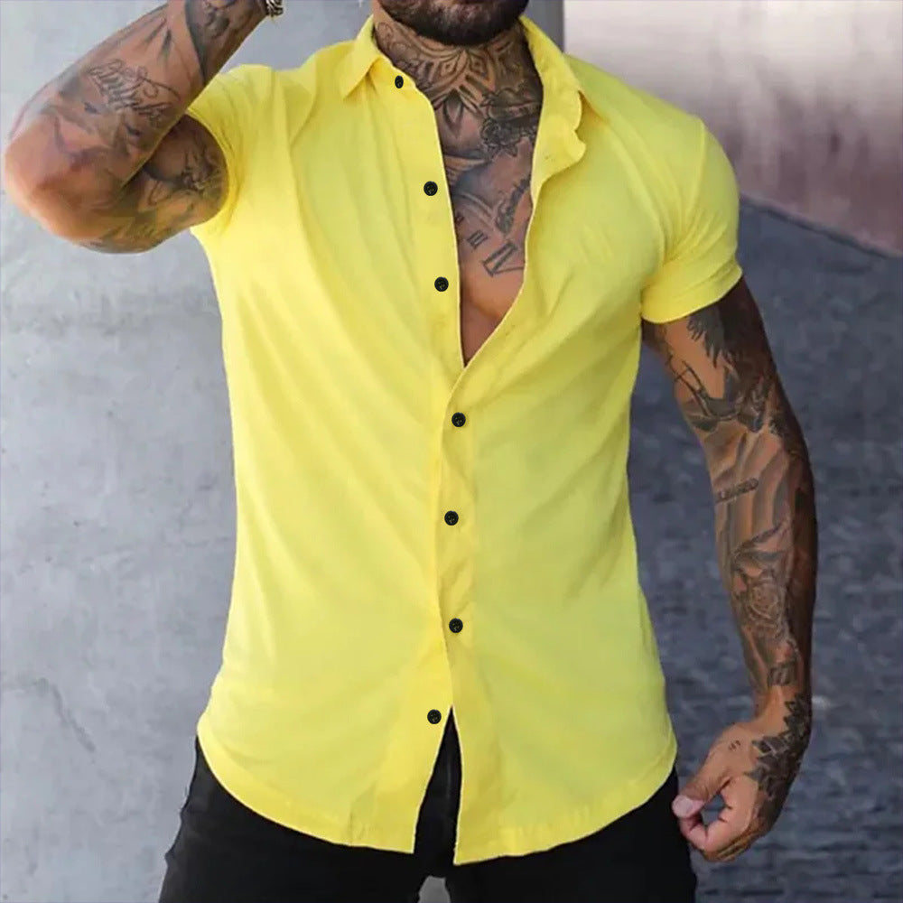Slim Fit Short Sleeve Button-Up Shirt for Men — styling detail