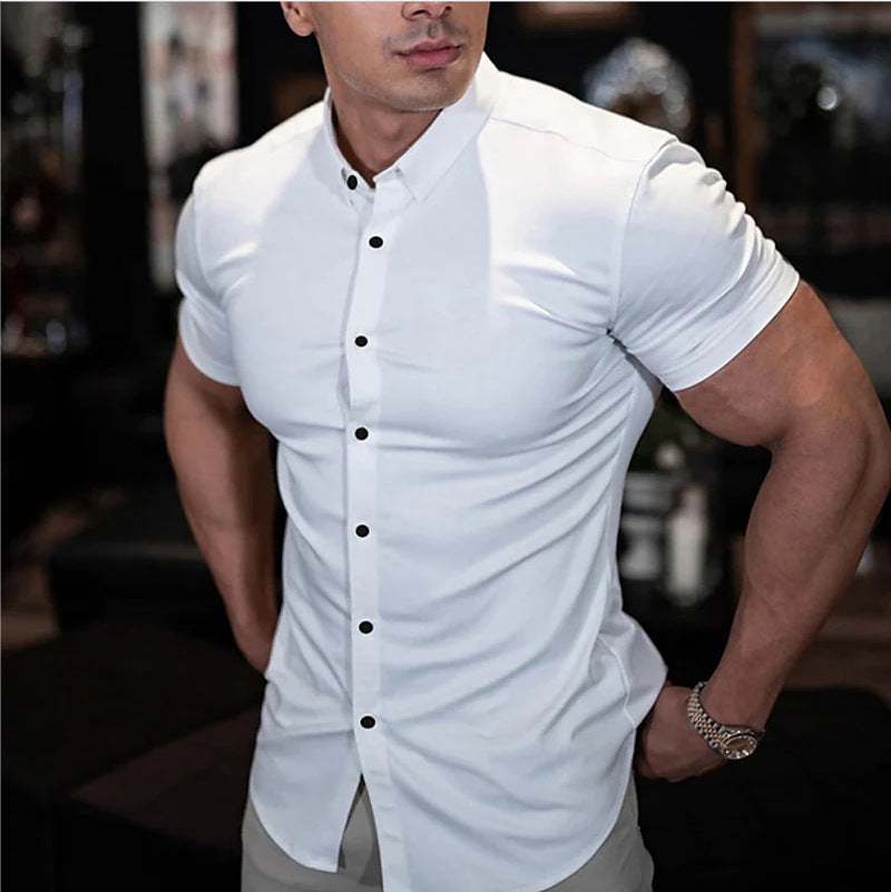Slim Fit Short Sleeve Button-Up Shirt for Men