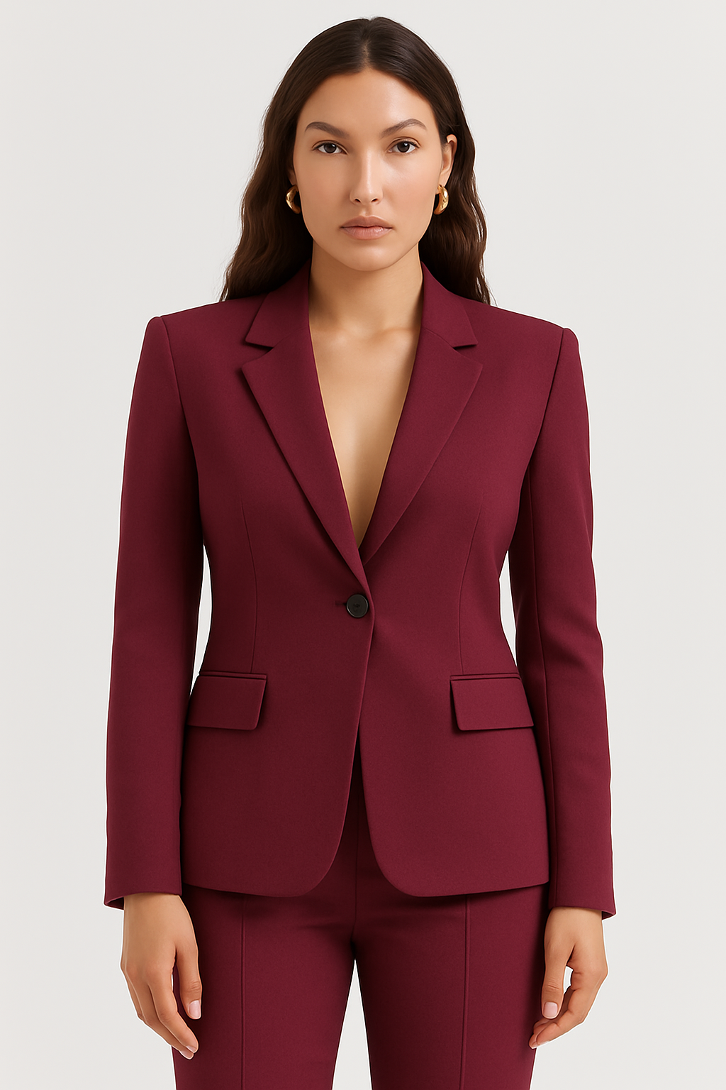 Slim-Fit Single-Breasted Tailored Blazer in Wine Red