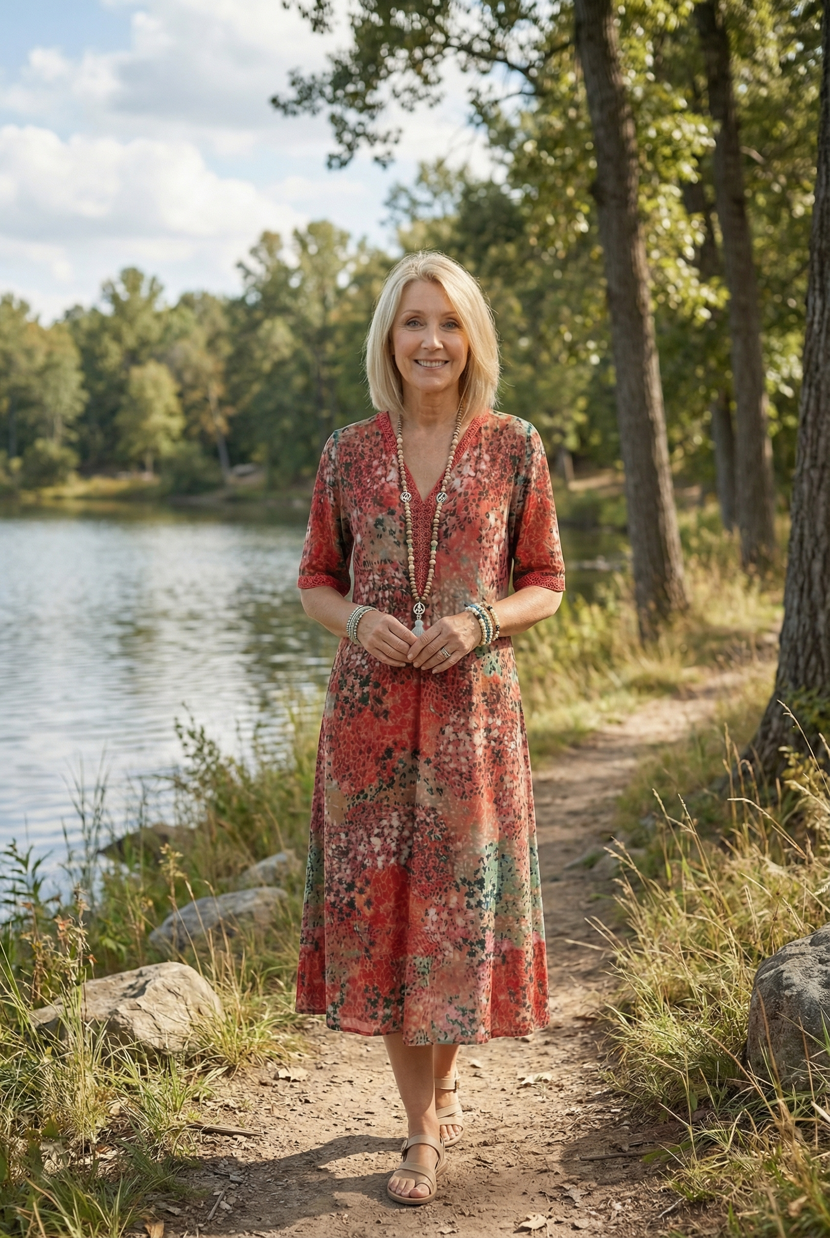 Speckled Floral Print Midi Dress with Side Pockets — detail view
