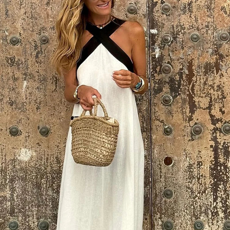 Strapless Maxi Dress – Effortless White Summer Elegance — model wearing