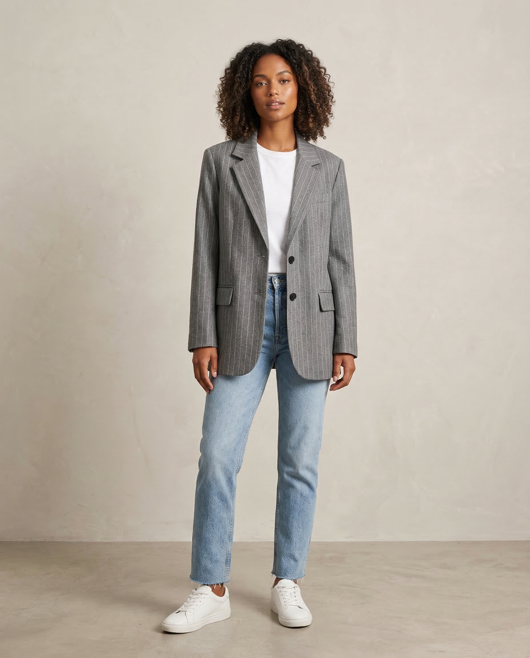 Striped Blazer – Vintage Charm with Practical Pockets — back view