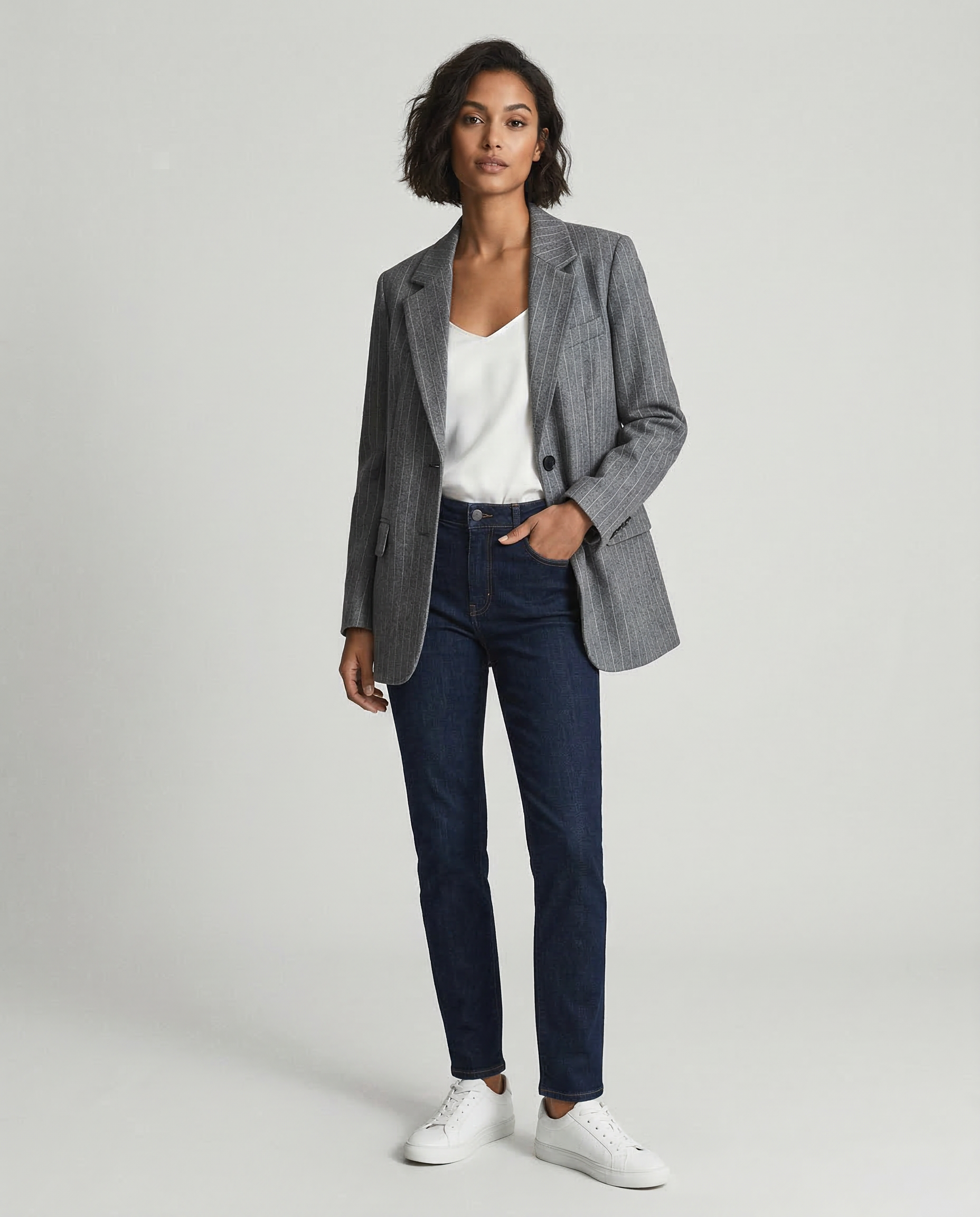 Striped Blazer – Vintage Charm with Practical Pockets — detail view