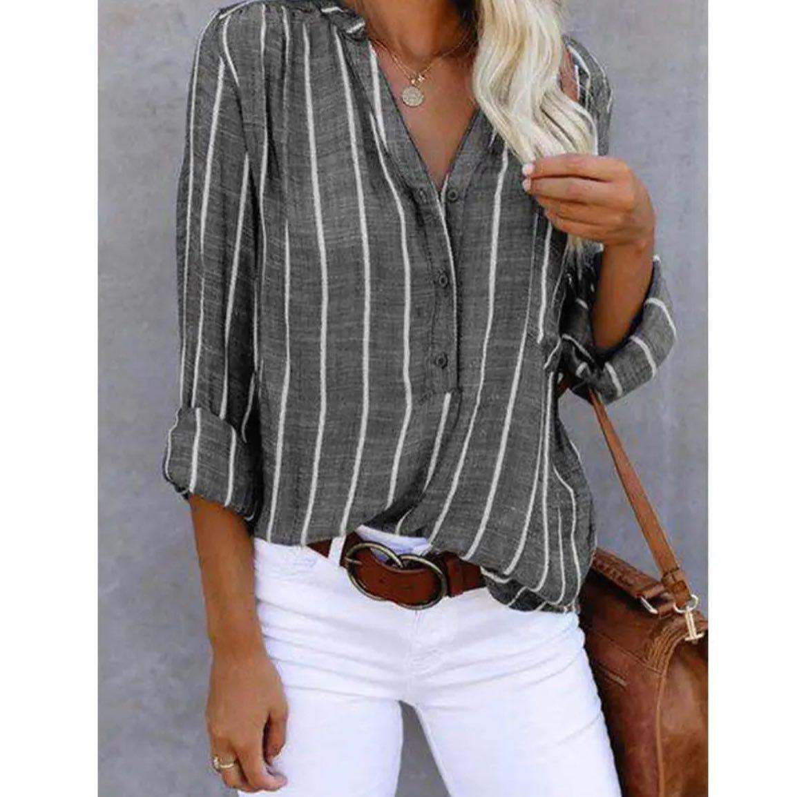 Striped Summer Blouse with Airy Loose Fit Cut — side view