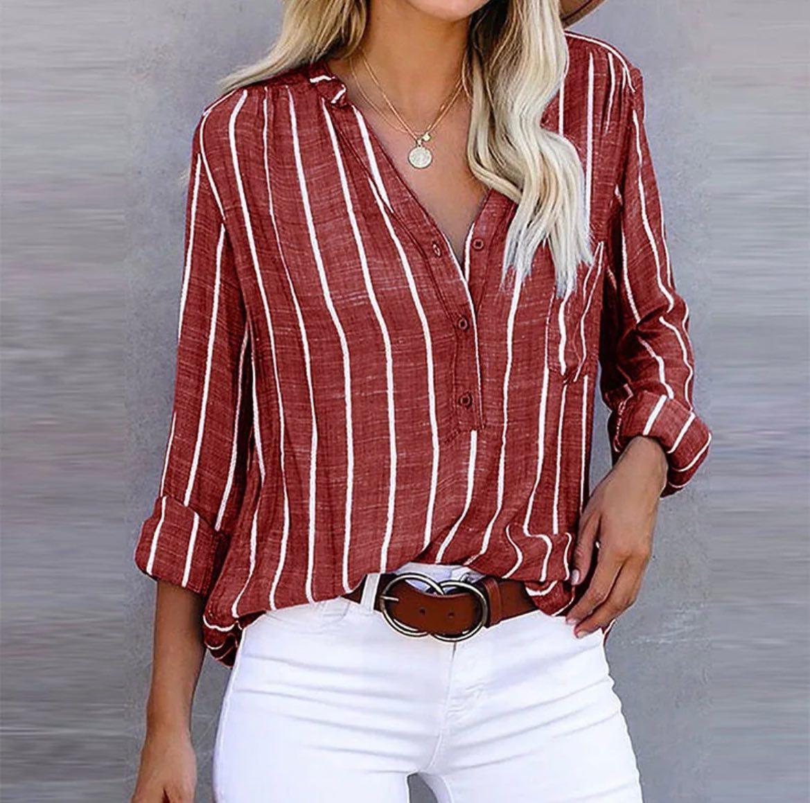 Striped Summer Blouse with Airy Loose Fit Cut