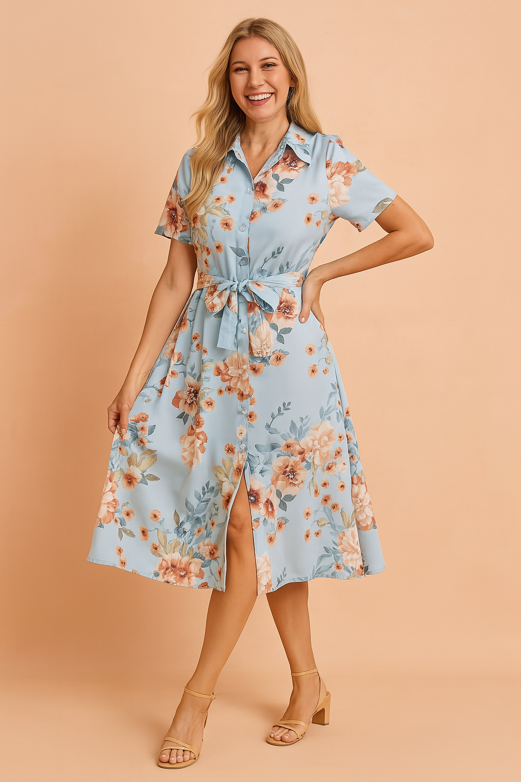 Stylish Belted Midi Dress with Slit | Modern Womens Fashion
