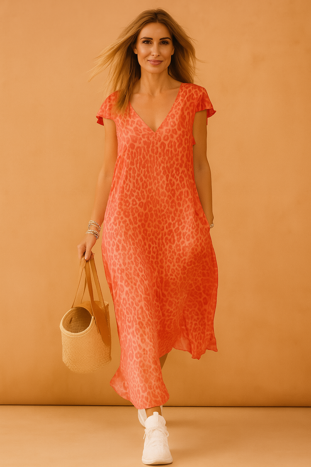 Stylish V-Neck Long Sleeve Maxi Dress | Modern Womens Fashion — side view