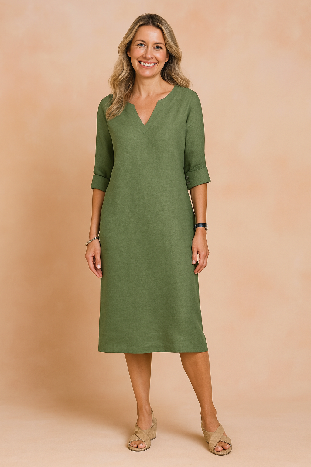 Stylish V-Neck Sleeveless Midi Dress | Modern Womens Fashion — styling detail