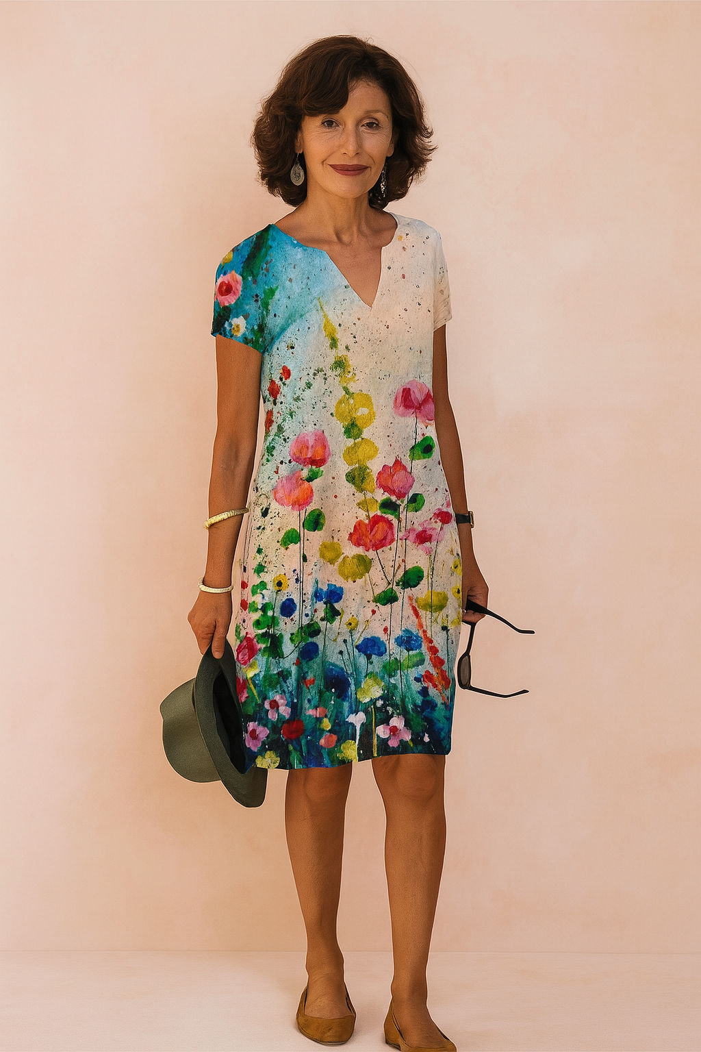 Stylish V-Neck Summer Floral Dress | Modern Womens Fashion — back view