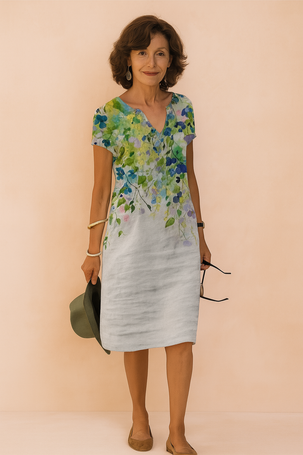 Stylish V-Neck Summer Floral Dress | Modern Womens Fashion — model wearing