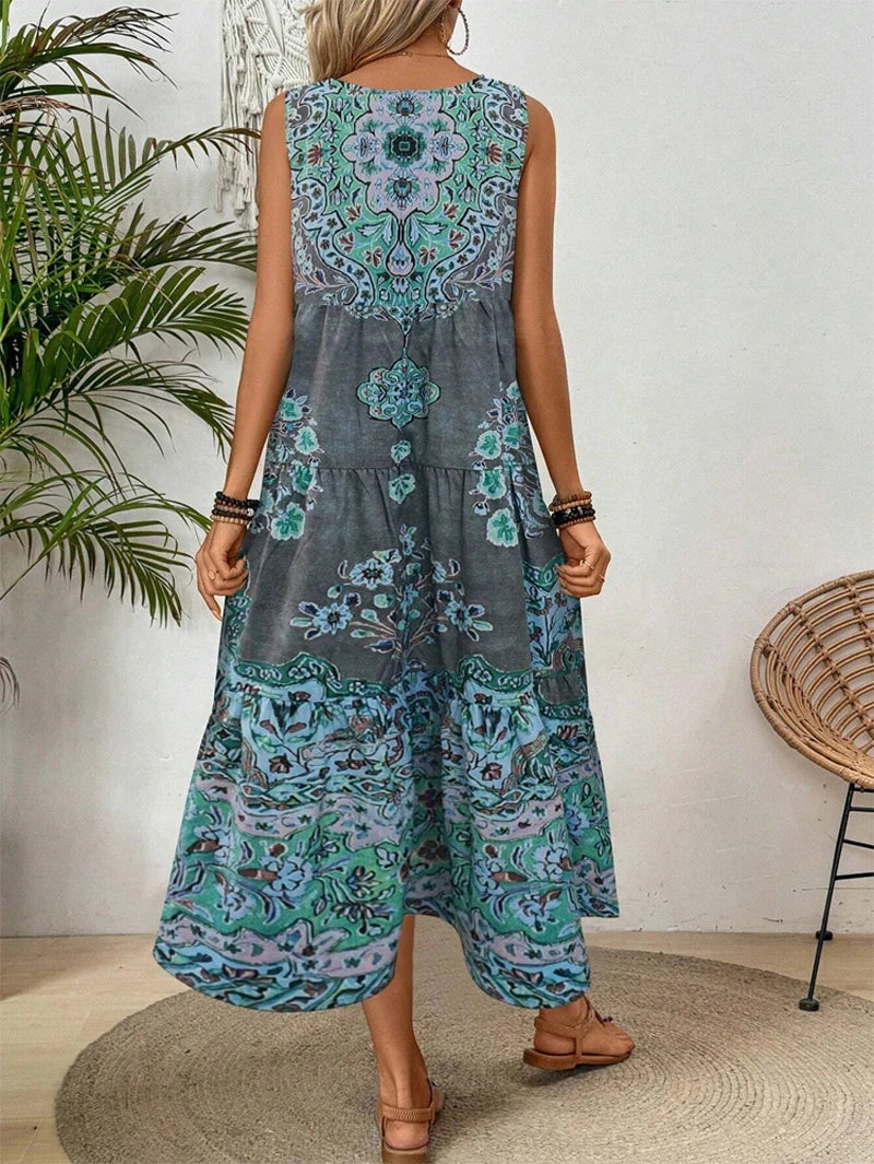 Summer Breeze Sleeveless Dress – Lightweight Casual Style for Beach Days — back view