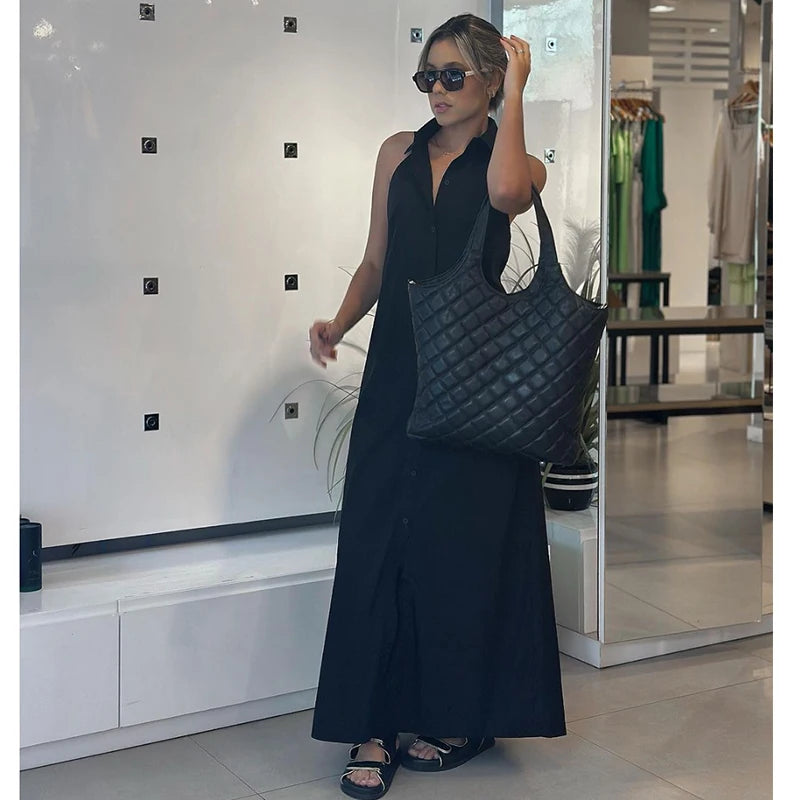 Summer Chic Long Dress – Elegant Neck-Hanging Design for Effortless Holiday Style — back view