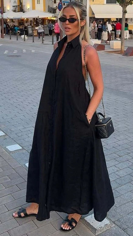 Summer Chic Long Dress – Elegant Neck-Hanging Design for Effortless Holiday Style