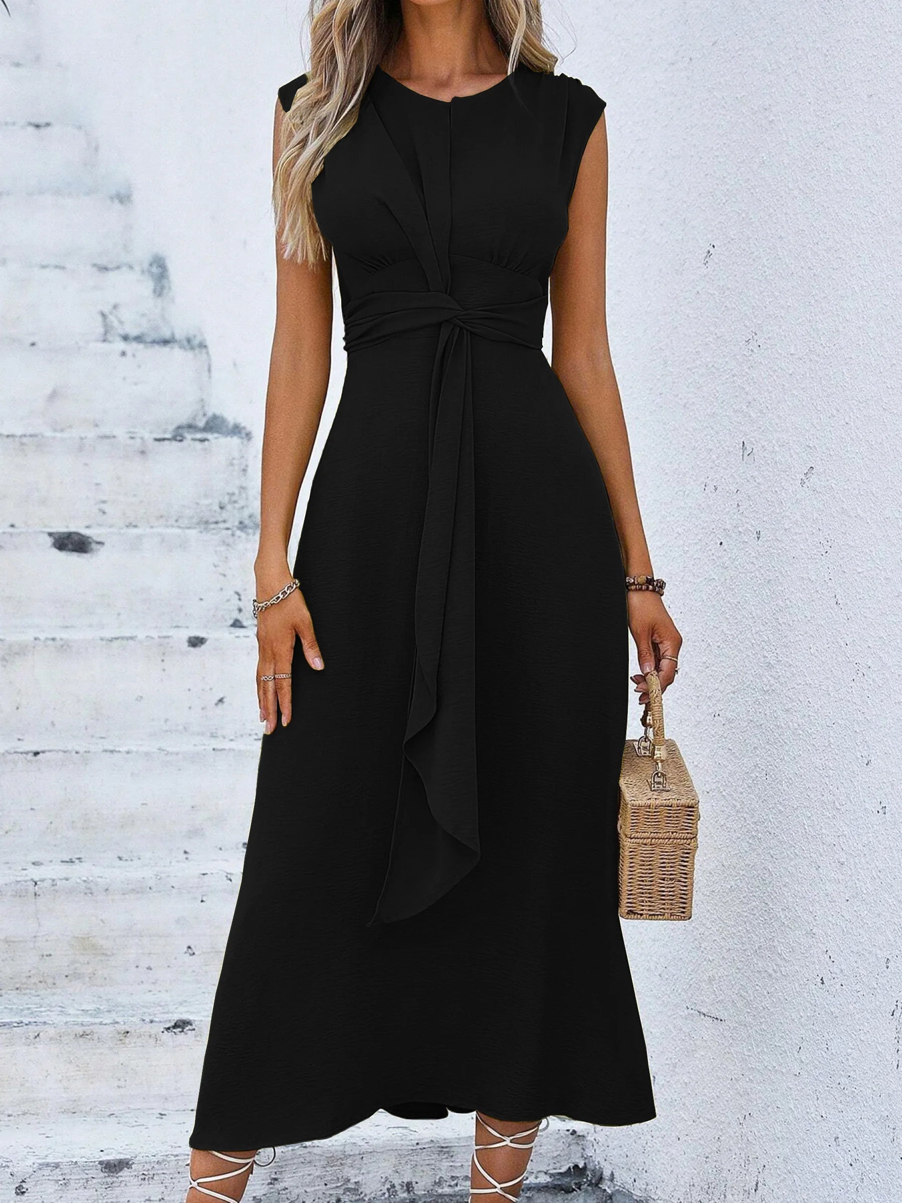 Summer Dress – Elegant Sleeveless Belted Midi for Casual or Formal Occasions — alternative angle