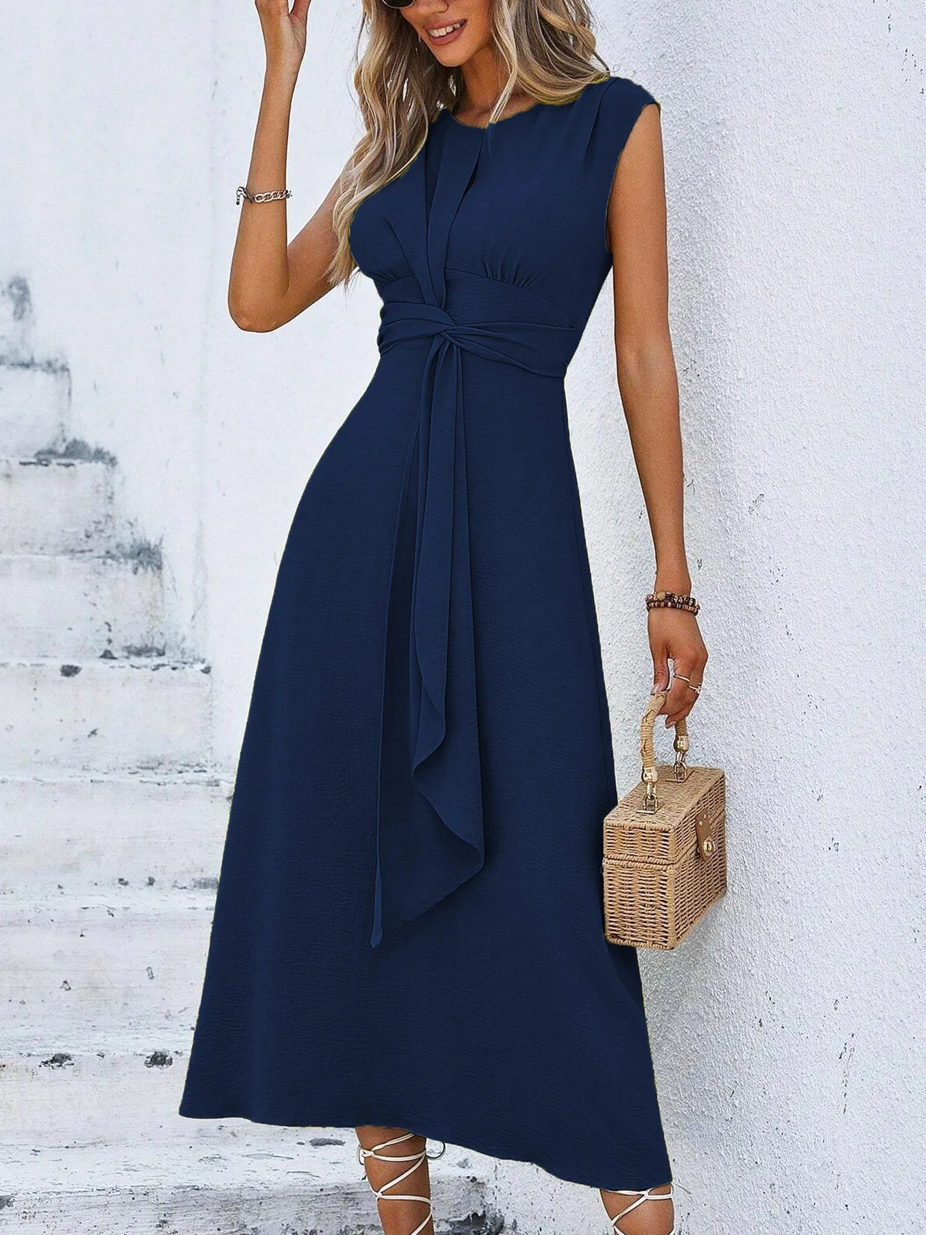 Summer Dress – Elegant Sleeveless Belted Midi for Casual or Formal Occasions — in context