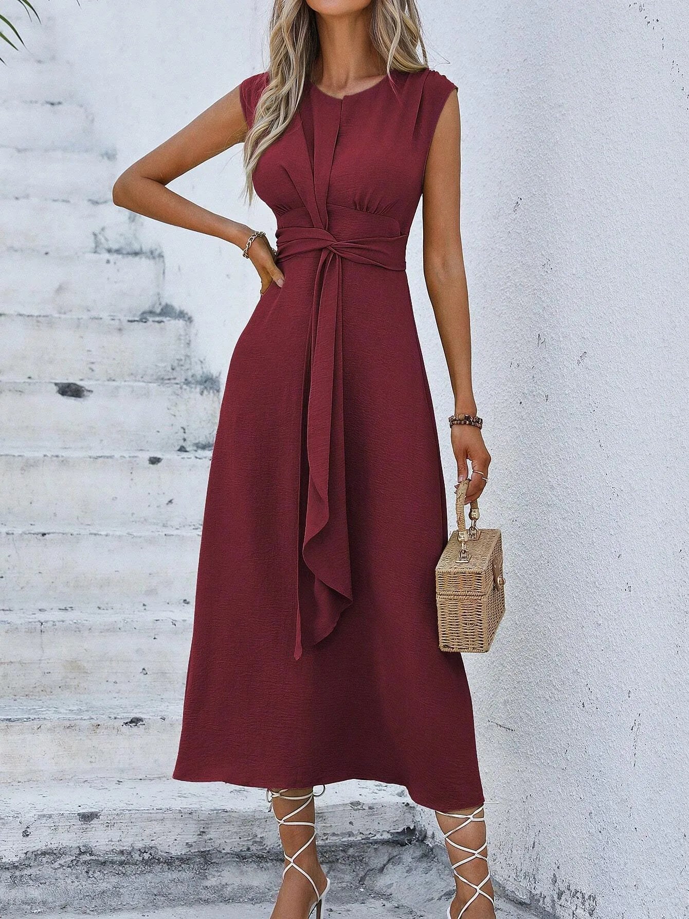 Summer Dress – Elegant Sleeveless Belted Midi for Casual or Formal Occasions — side view