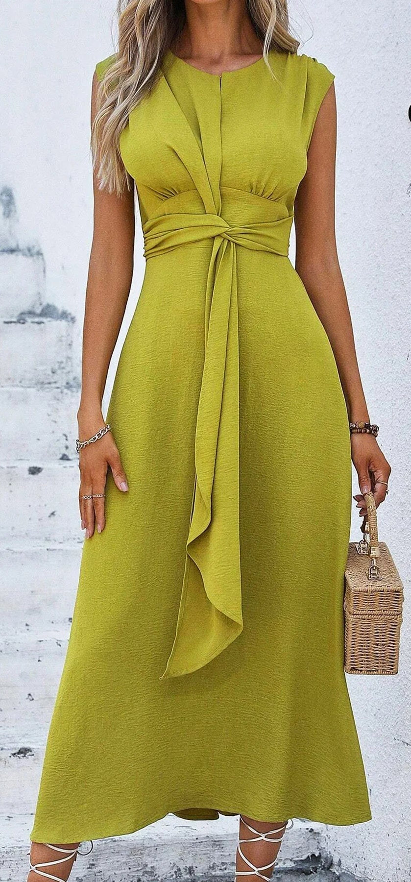 Summer Dress – Elegant Sleeveless Belted Midi for Casual or Formal Occasions
