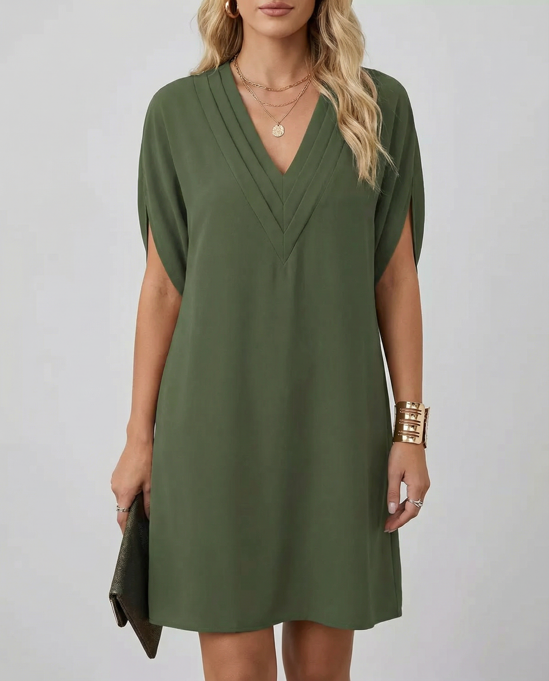 Summer Dress – Elegant V-Neck Multi-Layered Outfit for Casual Outings — back view