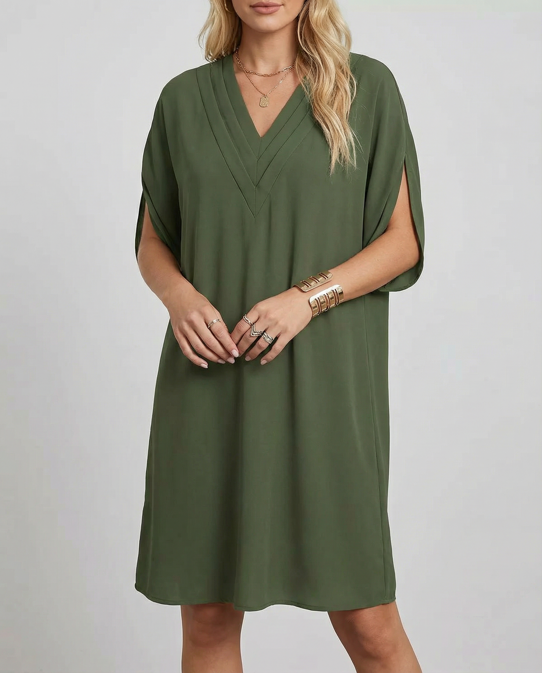 Summer Dress – Elegant V-Neck Multi-Layered Outfit for Casual Outings — side view