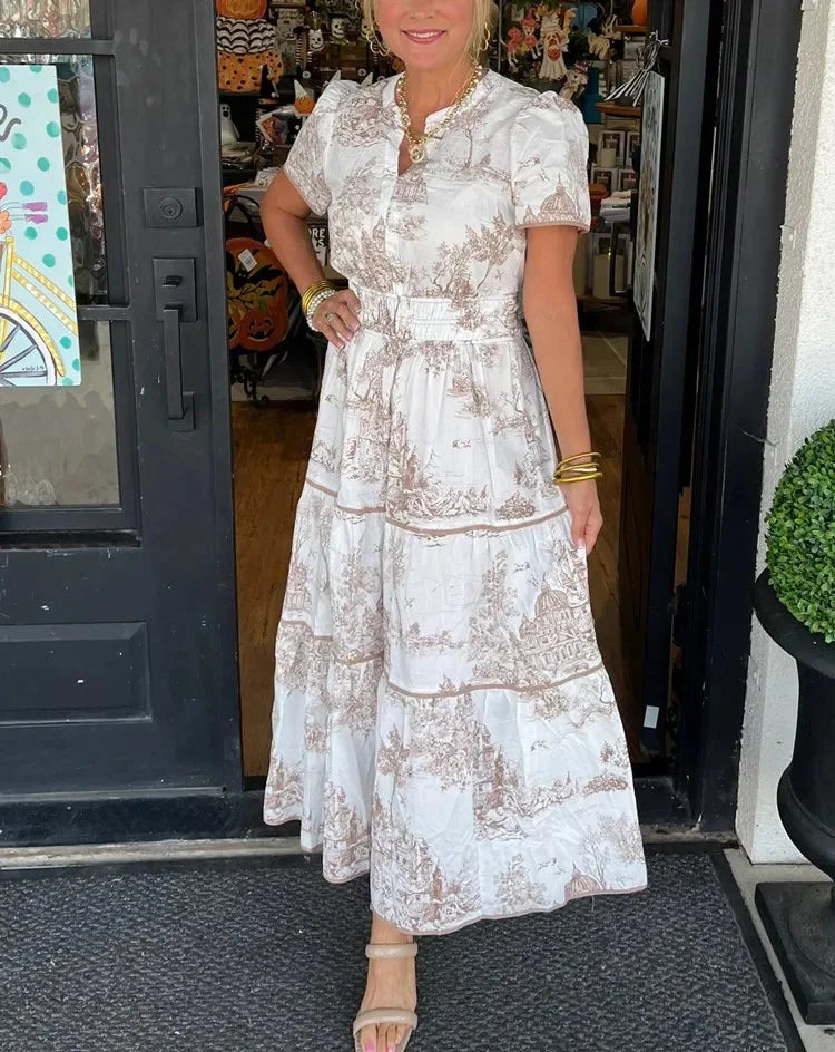 Summer Print Maxi Dress – Relaxed Fit V-Neck A-Line for Casual Outings — alternative angle