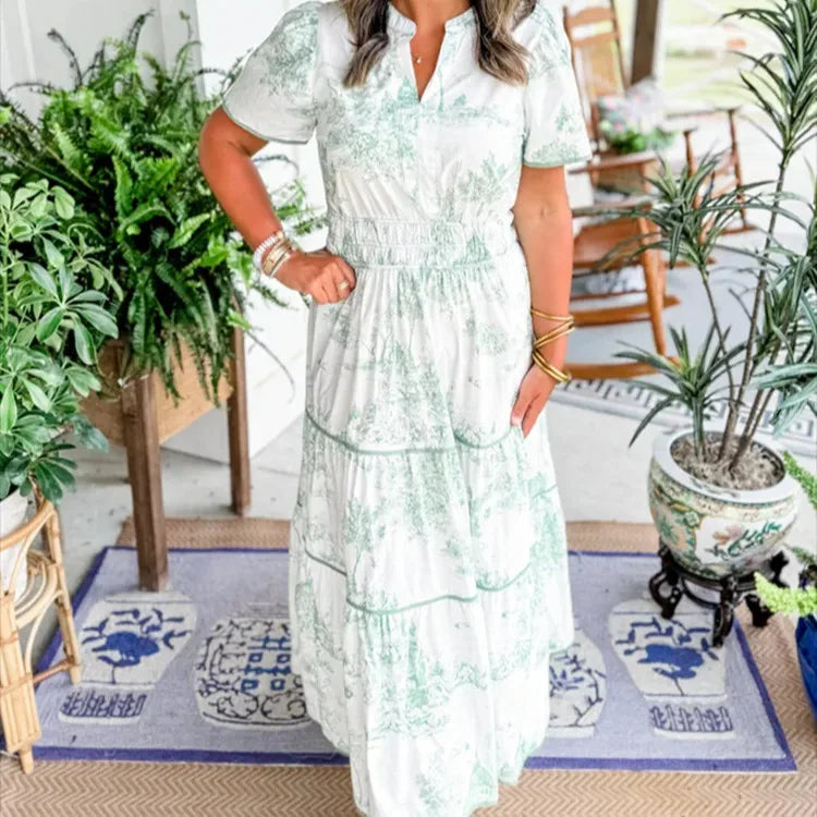 Summer Print Maxi Dress – Relaxed Fit V-Neck A-Line for Casual Outings — side view