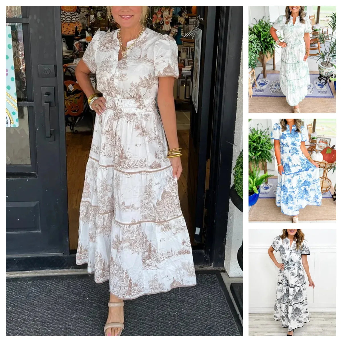 Summer Print Maxi Dress – Relaxed Fit V-Neck A-Line for Casual Outings