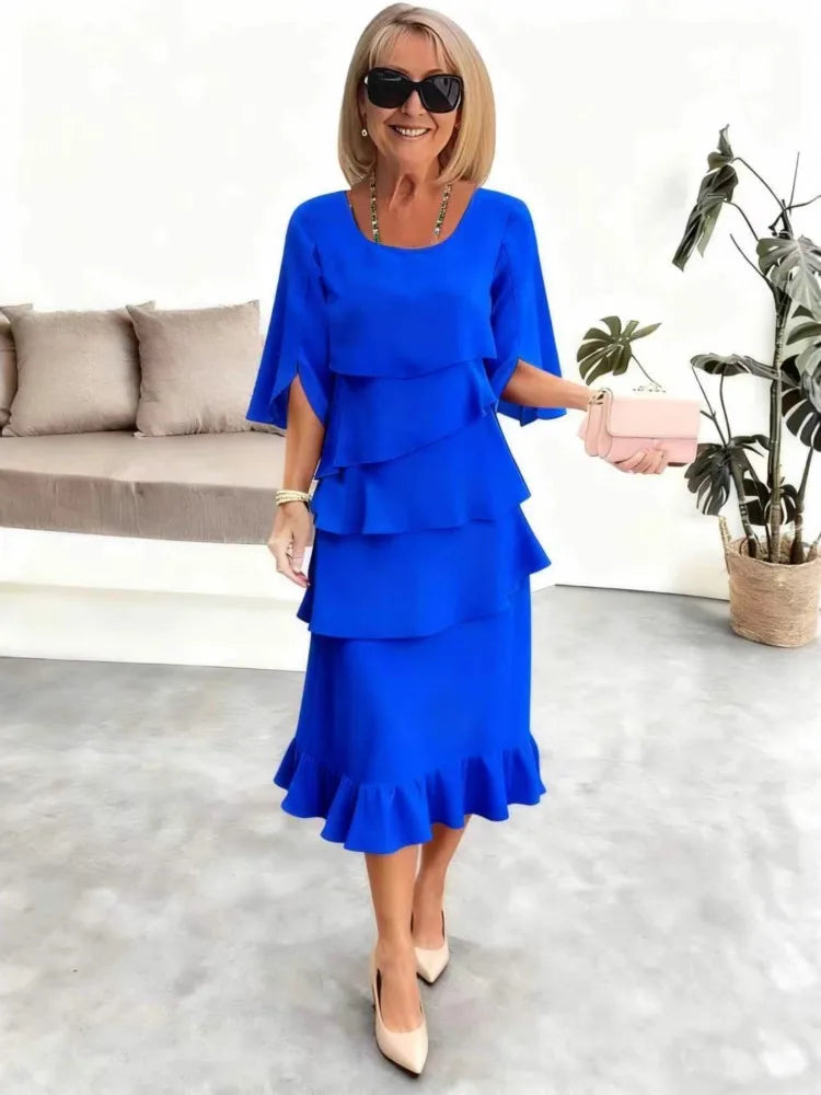 Summer Ruffle Dress – Elegant O-Neck Loose Fit for Casual and Formal Occasions