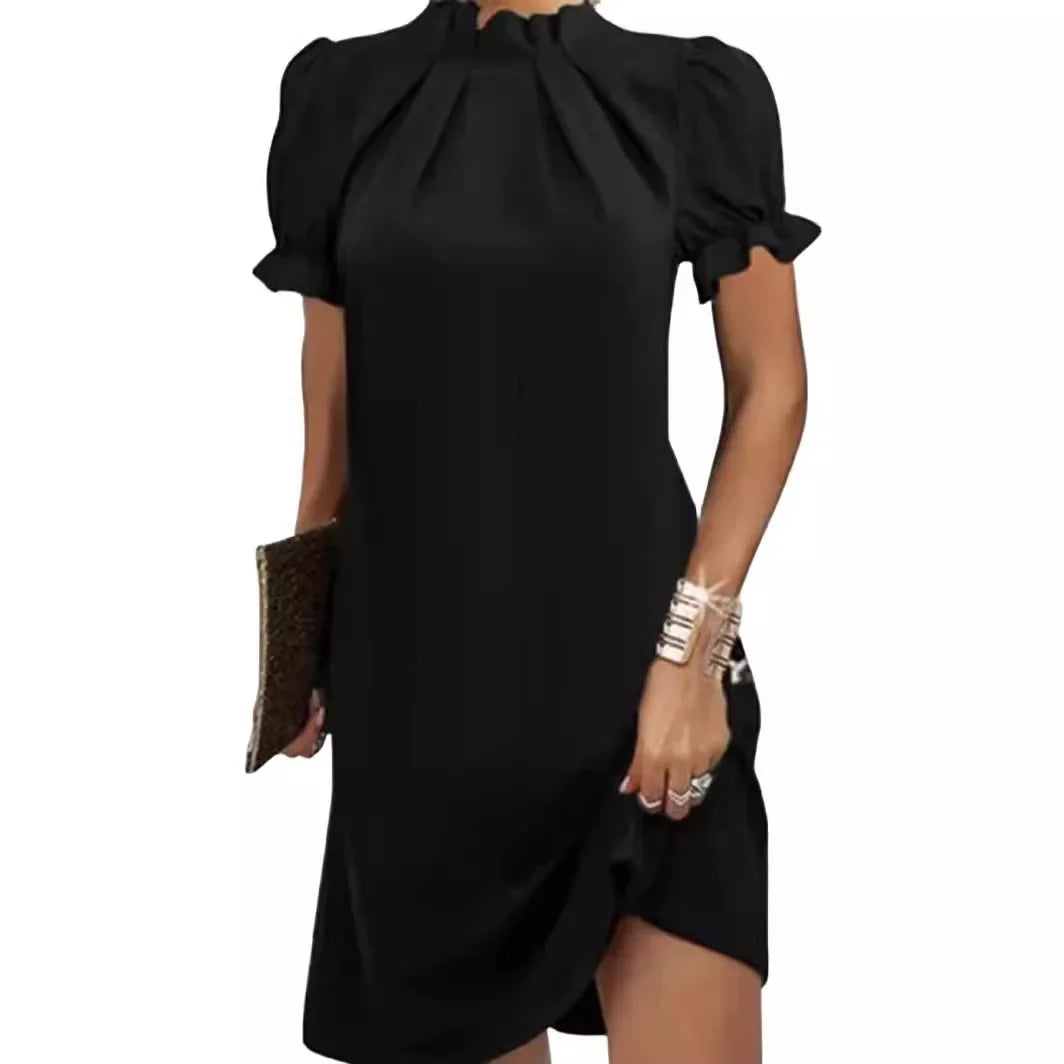 Summer Shirred Mini Dress – Stylish Bubble Sleeve Design for Warm-Weather Outings — back view