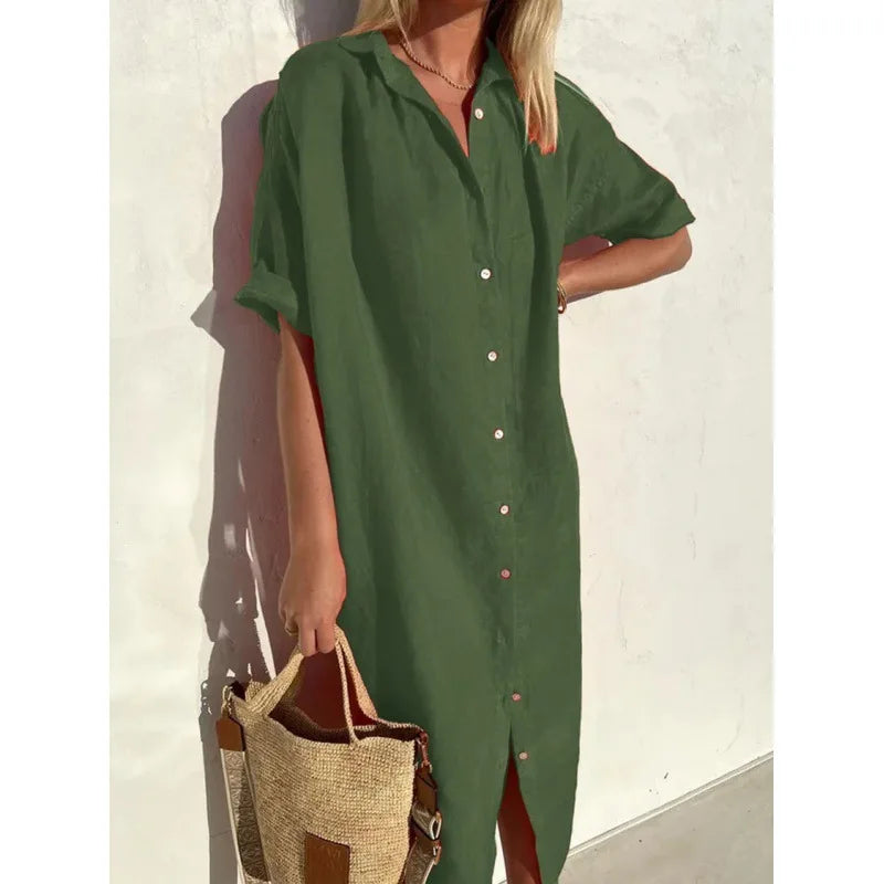 Summer Shirt Dress – Casual Loose Fit with Pockets for Effortless Warm Weather Style — alternative angle