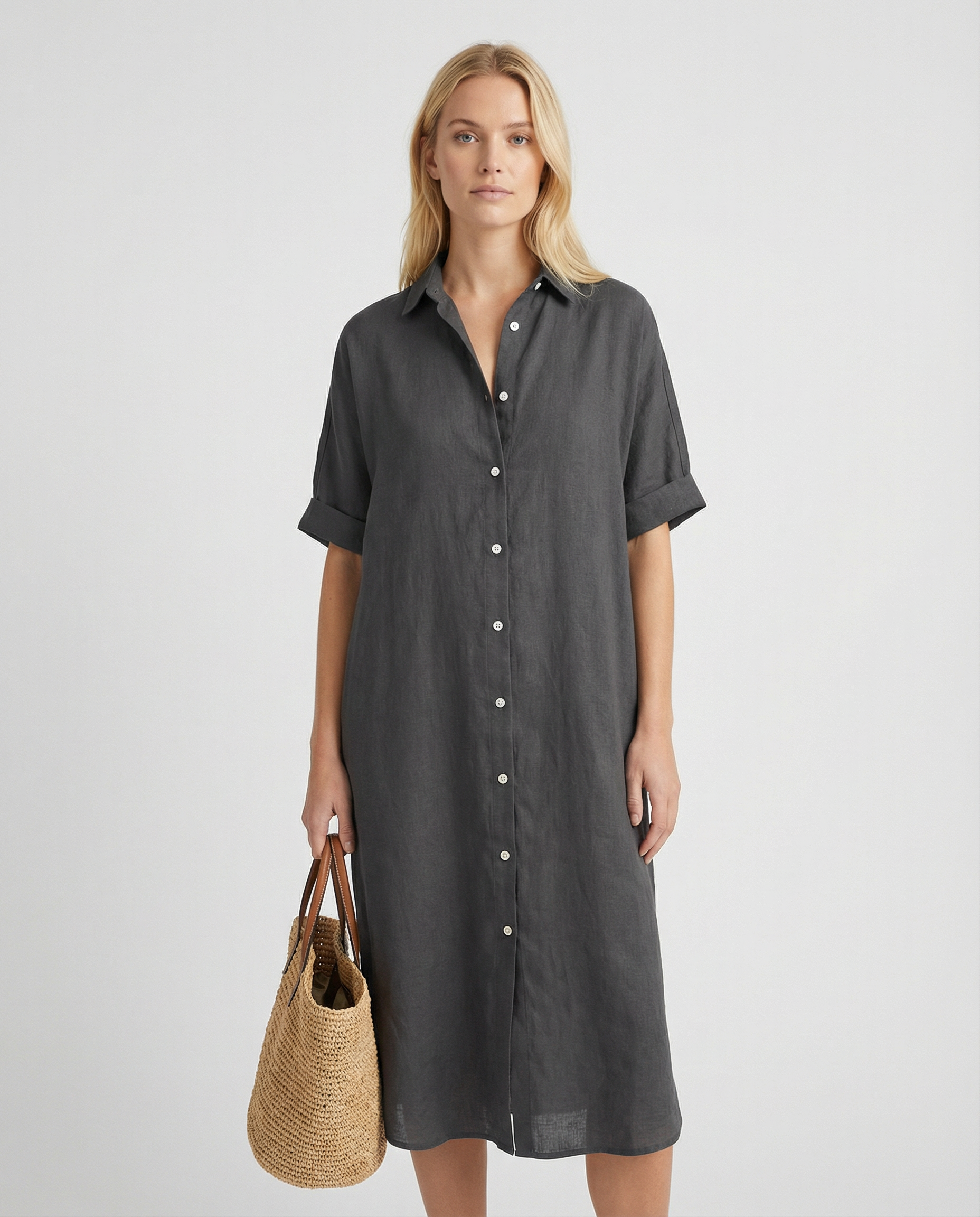 Summer Shirt Dress – Casual Loose Fit with Pockets for Effortless Warm Weather Style — side view
