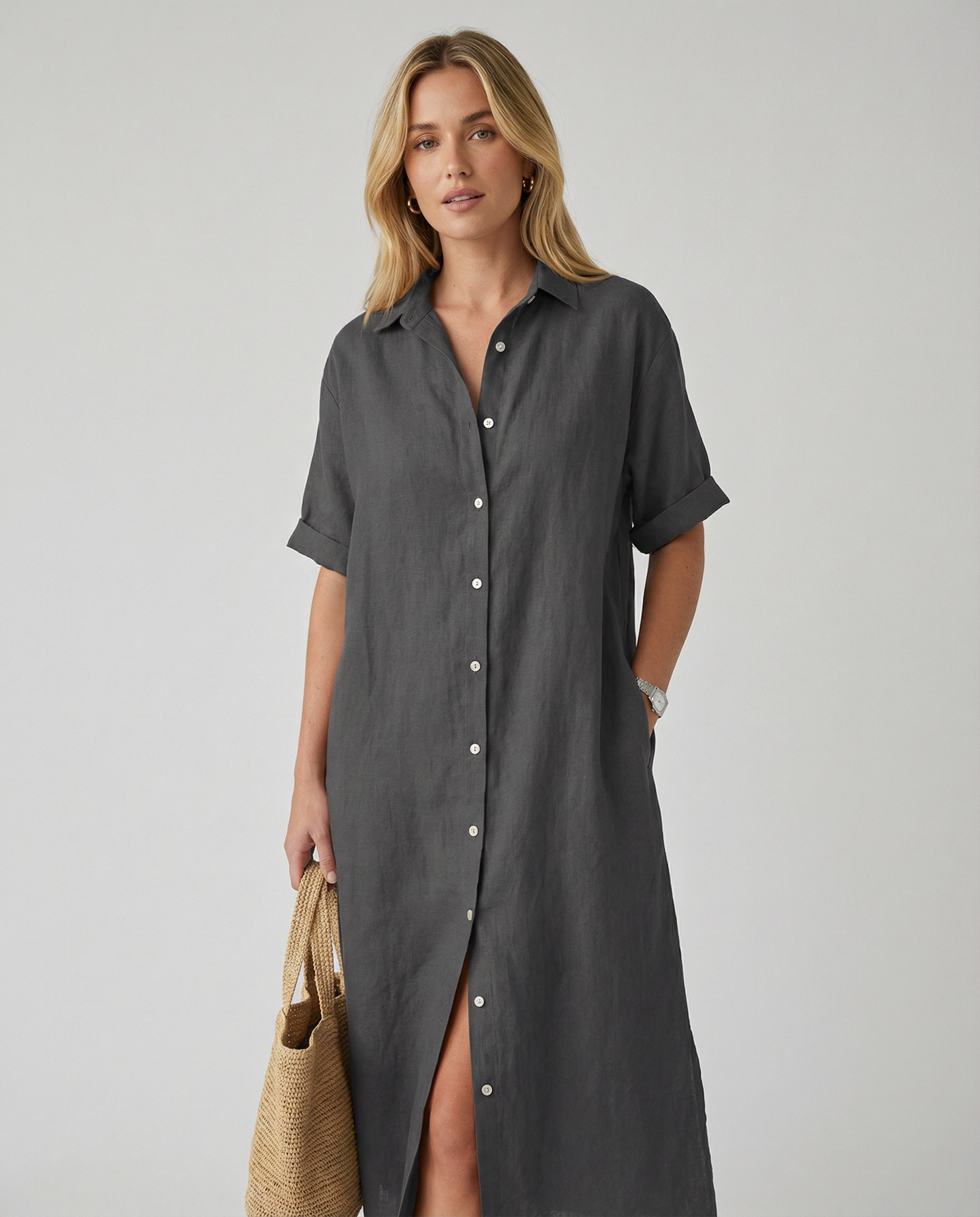 Summer Shirt Dress – Casual Loose Fit with Pockets for Effortless Warm Weather Style