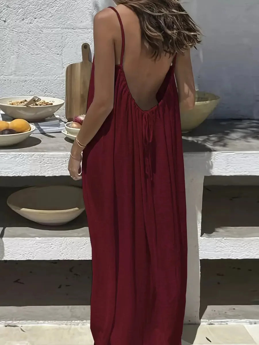 Summer Spaghetti Strap Dress – Casual Loose-Fit Lightweight Comfort — close-up