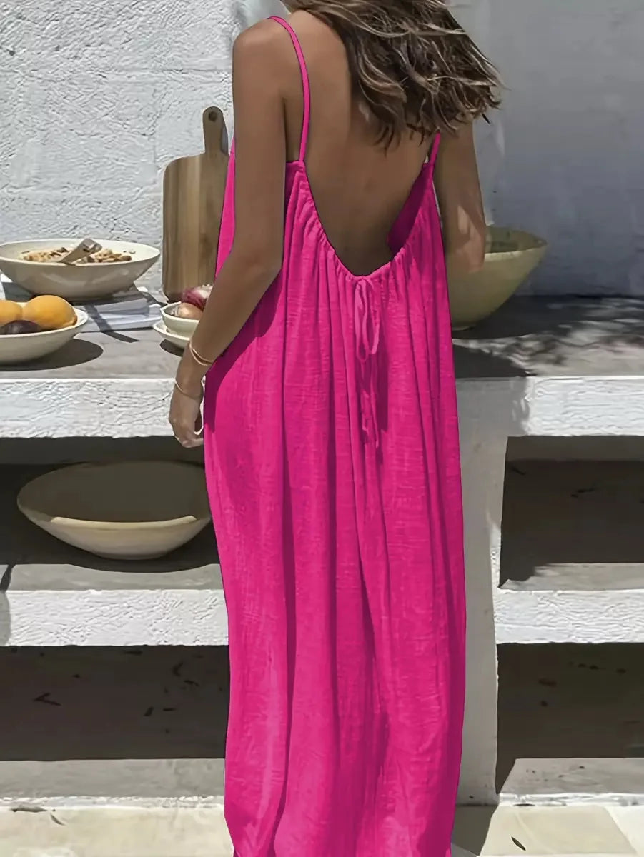 Summer Spaghetti Strap Dress – Casual Loose-Fit Lightweight Comfort — fabric detail