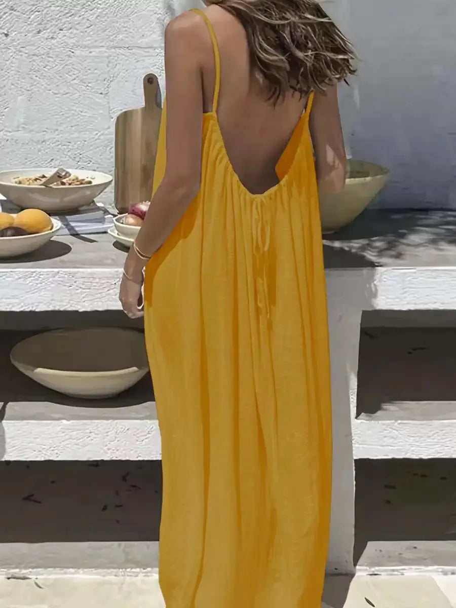 Summer Spaghetti Strap Dress – Casual Loose-Fit Lightweight Comfort — fit overview