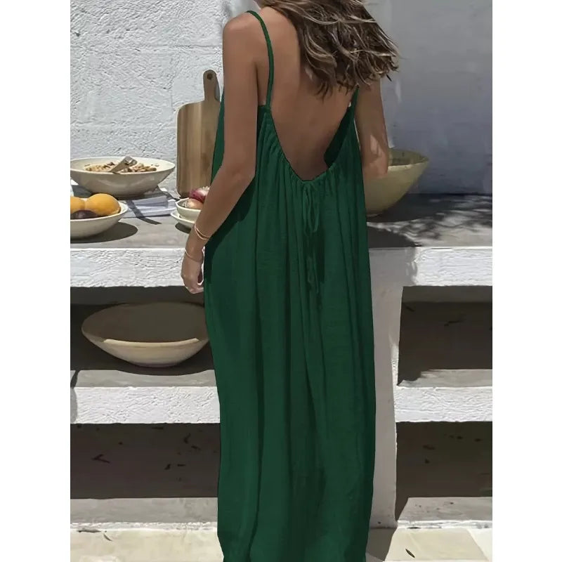 Summer Spaghetti Strap Dress – Casual Loose-Fit Lightweight Comfort — side view