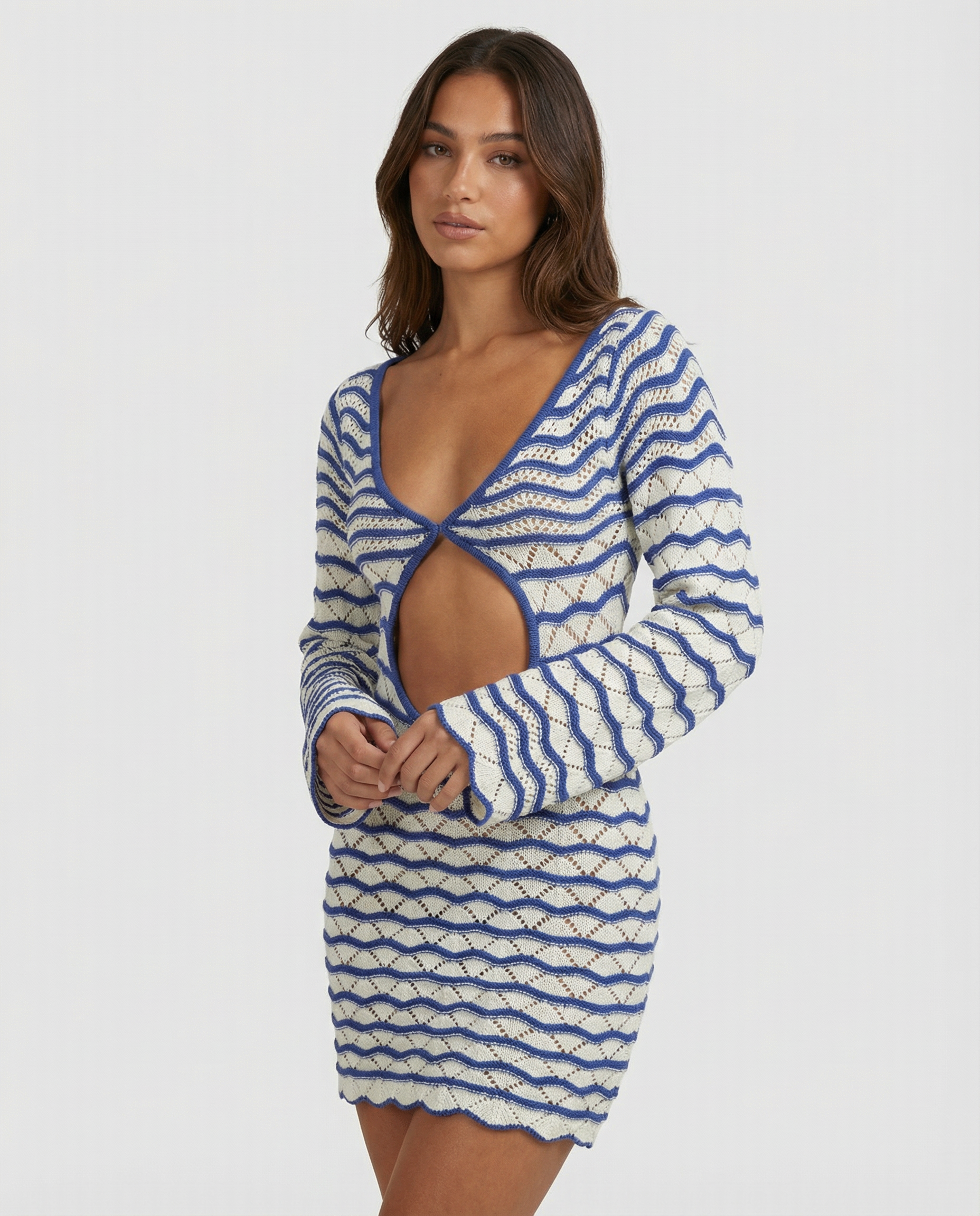 Summer Striped Beach Dress – Chic Hollow-Out Design for Stylish Vacation Wear — side view