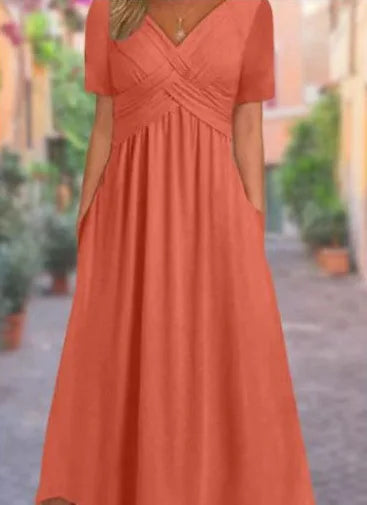Summer V-Neck Dress – Stylish Casual Comfort for Warm Weather Outings — alternative angle