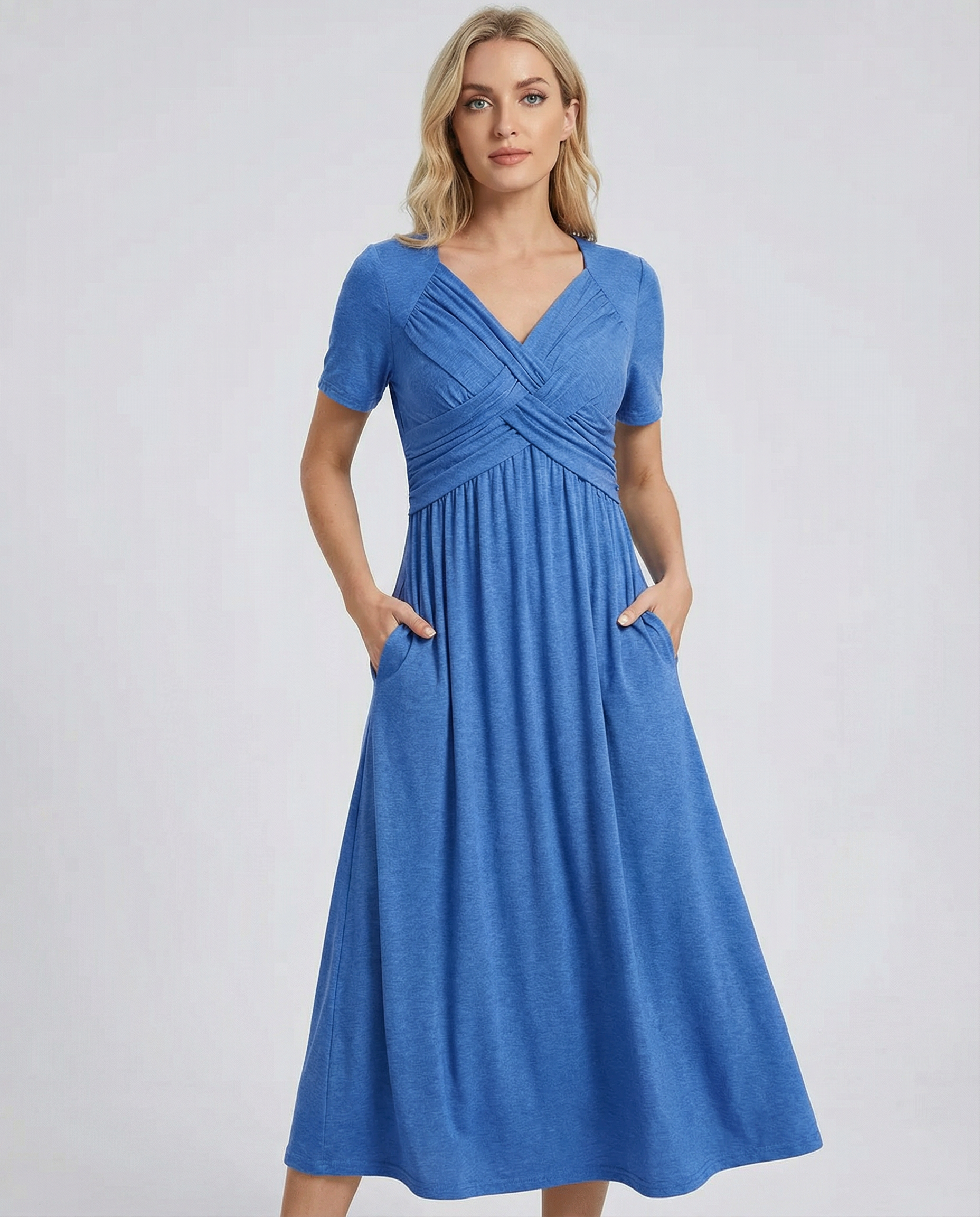 Summer V-Neck Dress – Stylish Casual Comfort for Warm Weather Outings — back view