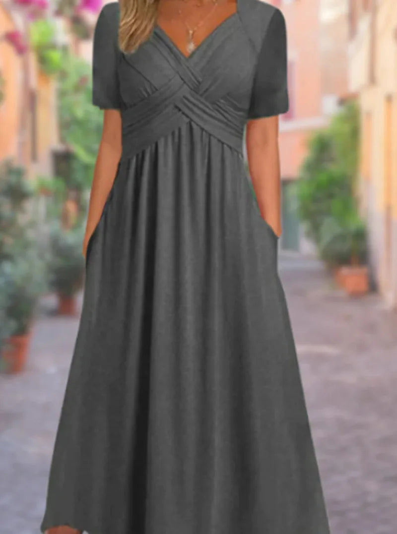 Summer V-Neck Dress – Stylish Casual Comfort for Warm Weather Outings — fabric detail