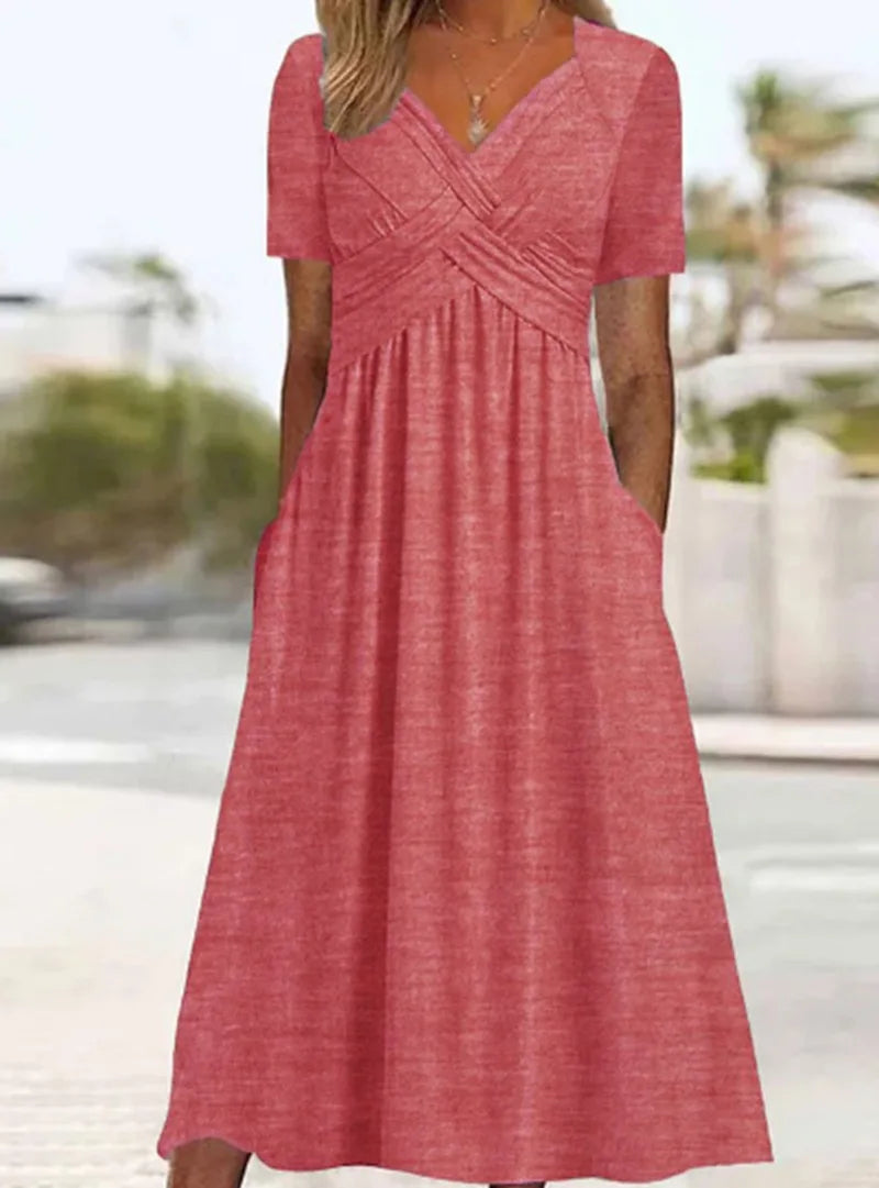 Summer V-Neck Dress – Stylish Casual Comfort for Warm Weather Outings — fit overview