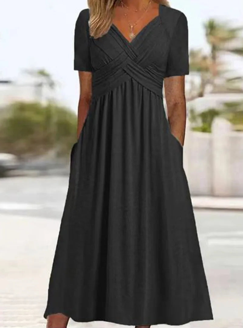 Summer V-Neck Dress – Stylish Casual Comfort for Warm Weather Outings — styling detail
