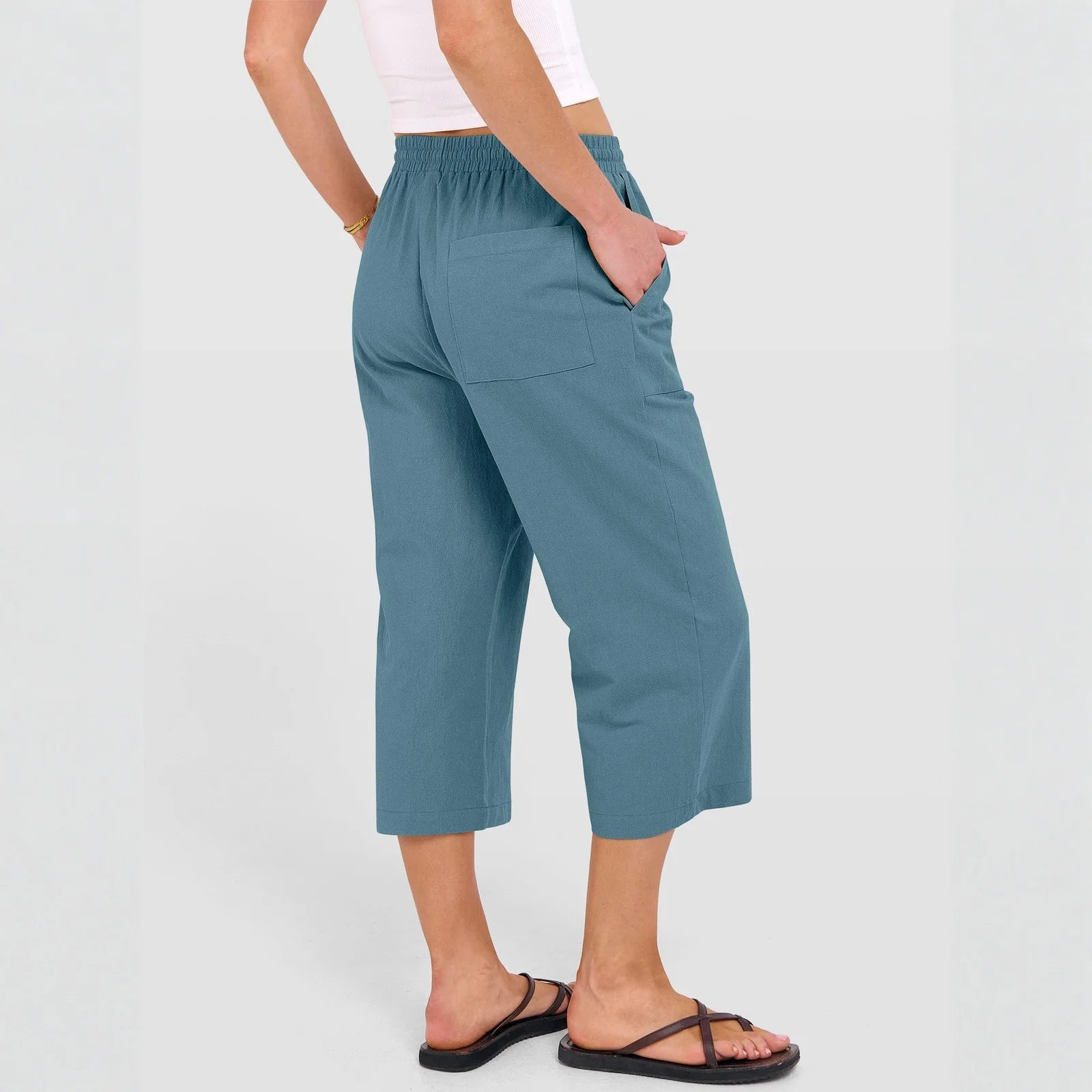 Summer Wide Leg Pants – Lightweight High Waist Casual Comfort — back view