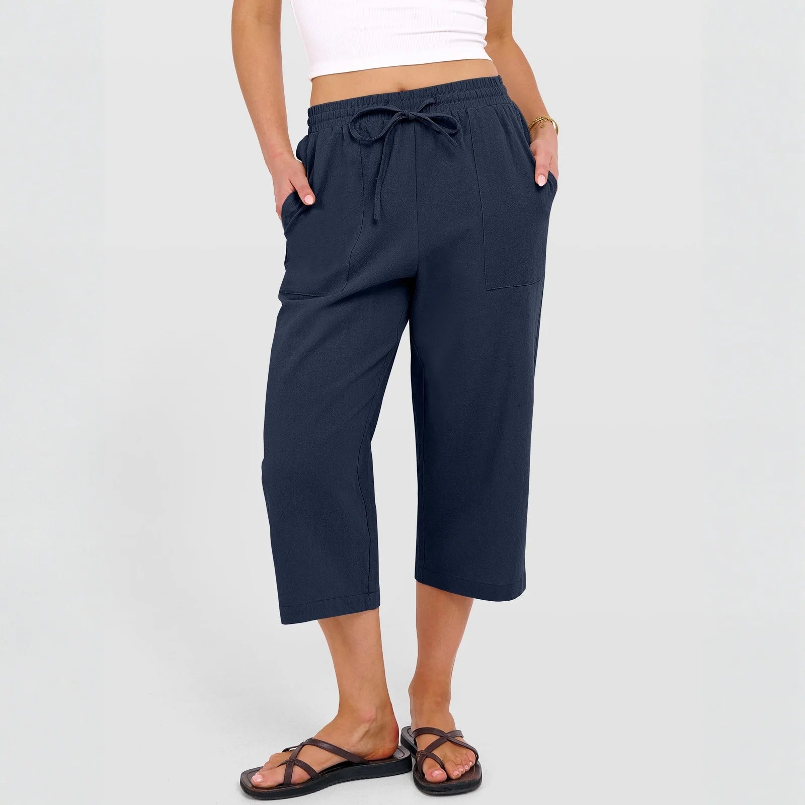 Summer Wide Leg Pants – Lightweight High Waist Casual Comfort — fabric detail