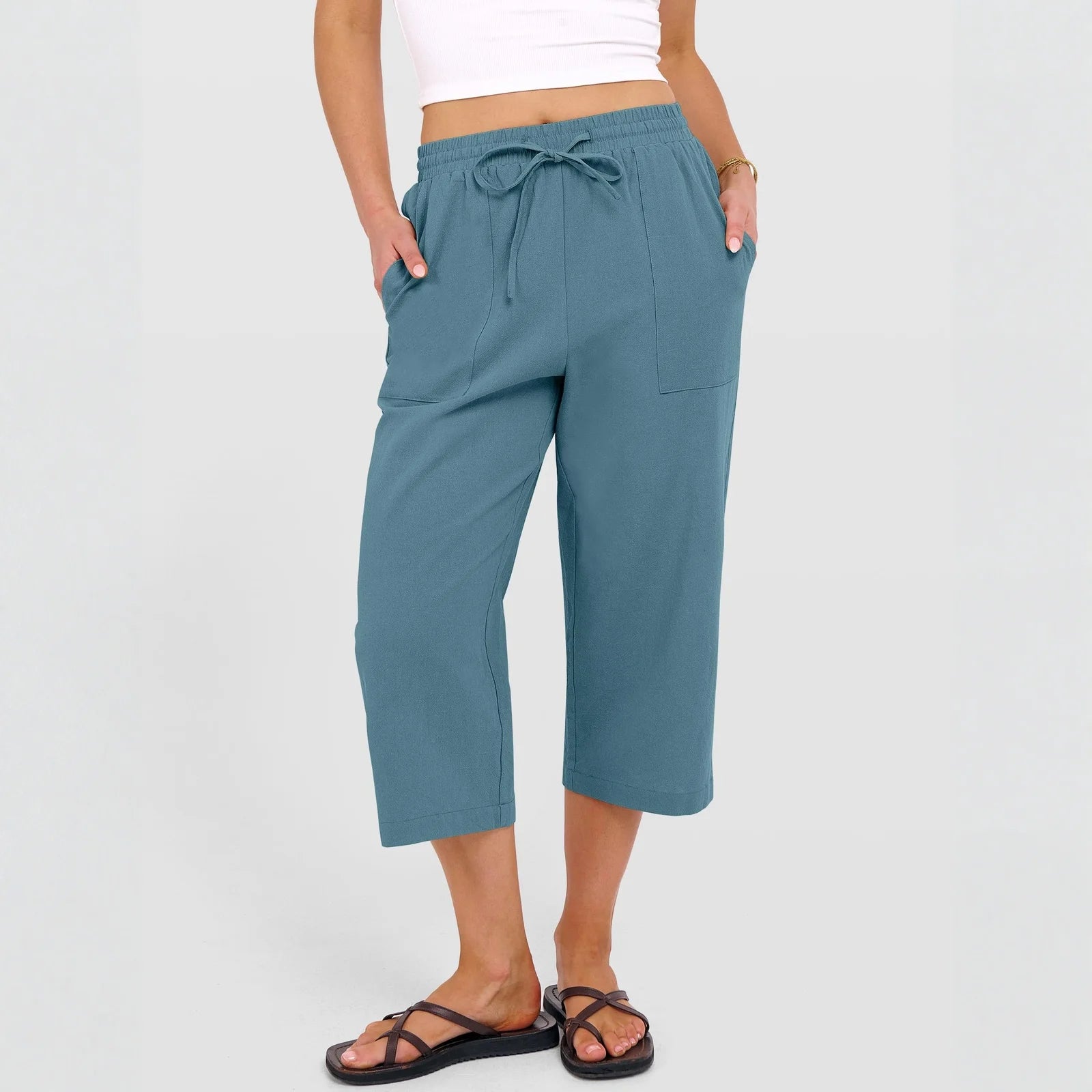Summer Wide Leg Pants – Lightweight High Waist Casual Comfort — model wearing