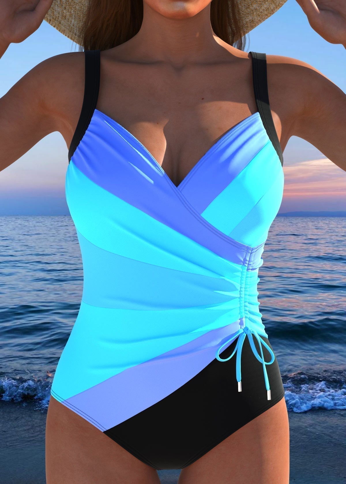 Surplice Wrap Tummy Control One-Piece Swimsuit for Women