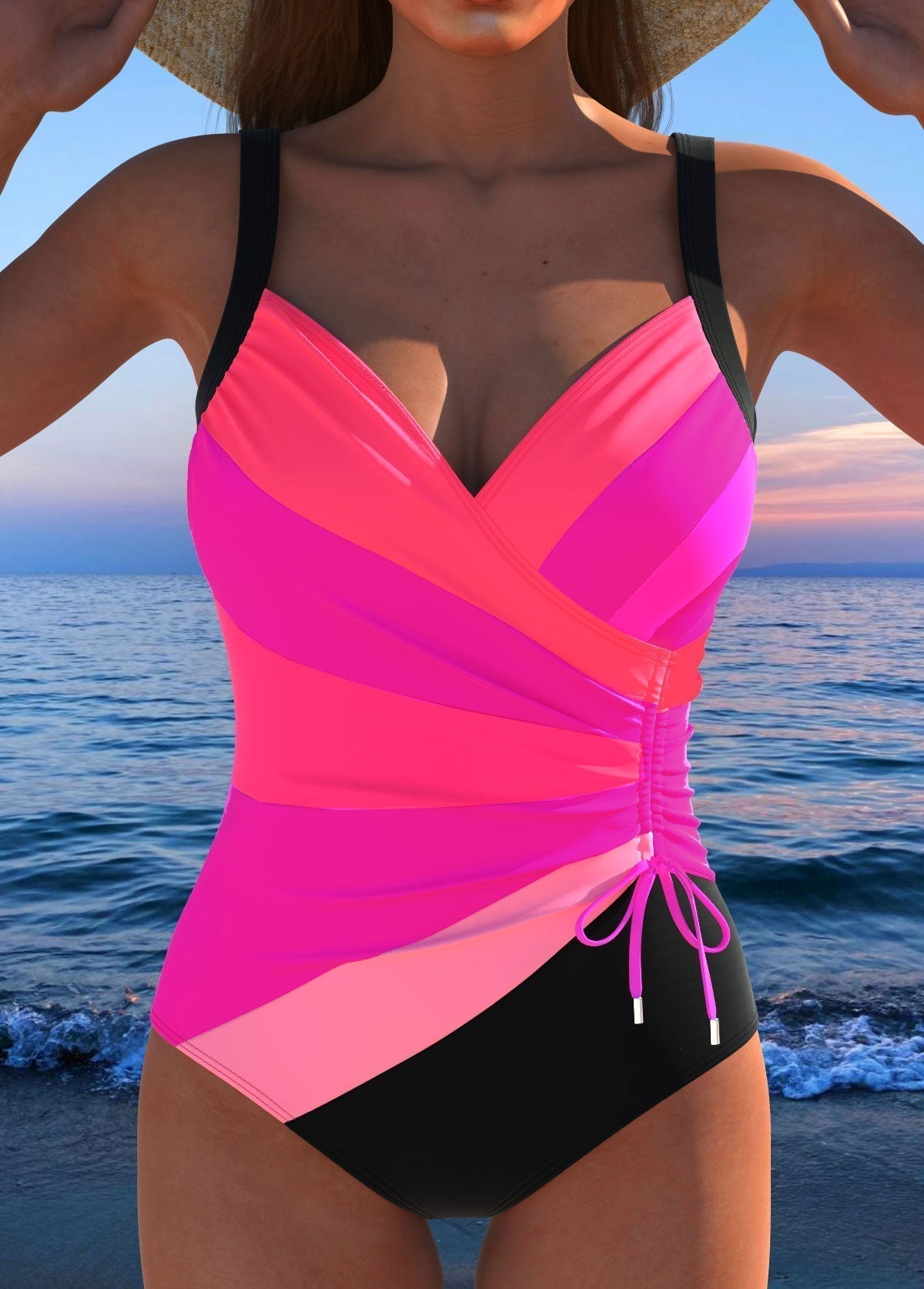 Surplice Wrap Tummy Control One-Piece Swimsuit for Women