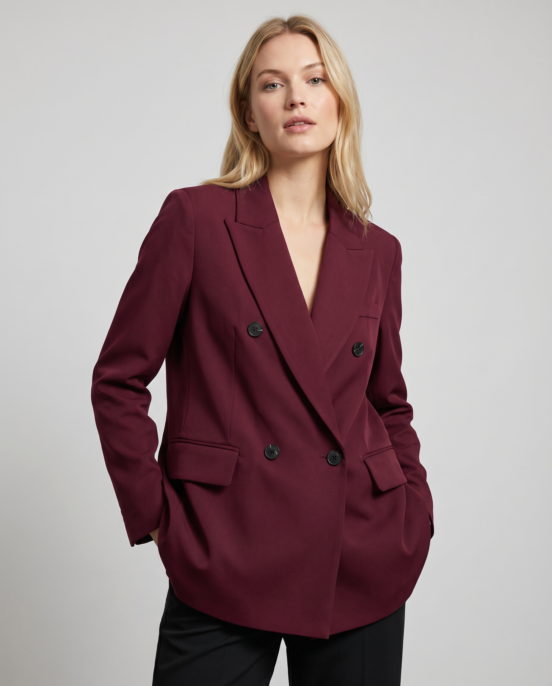 Tailored Burgundy Blazer – Refined Smart-Casual Jacket — detail view