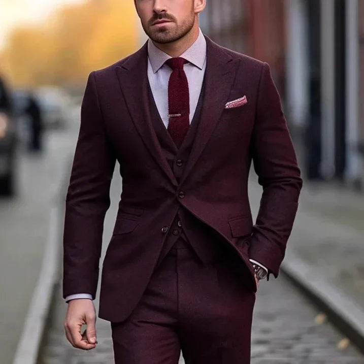 Tailored Peak Lapel Slim Fit Three-Piece Suit for Men — model wearing