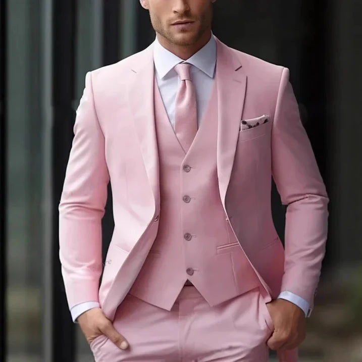 Tailored Peak Lapel Slim Fit Three-Piece Suit for Men — side view
